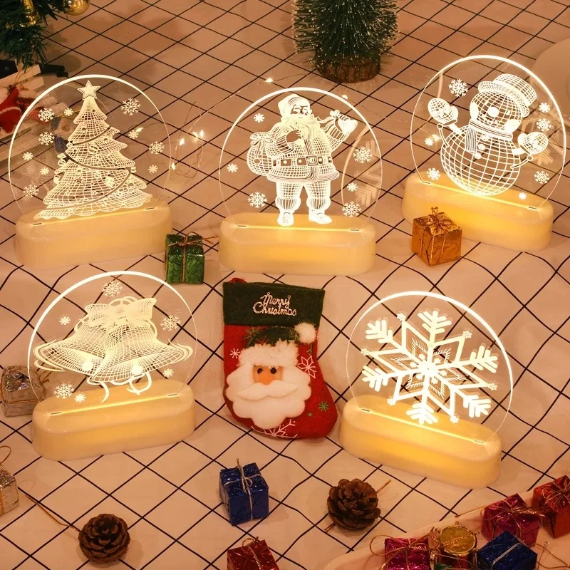 

Рождественские светодиодные ночные 3d-светильники, светящиеся украшения для дома, Дед Мороз, настольные украшения, USB/на батарейках, новый го...
