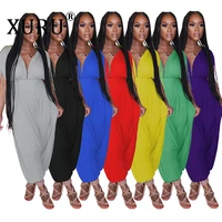 xuru solid color waist deep v loose jumpsuit european and american sexy womens jumpsuit womens jumpsuit