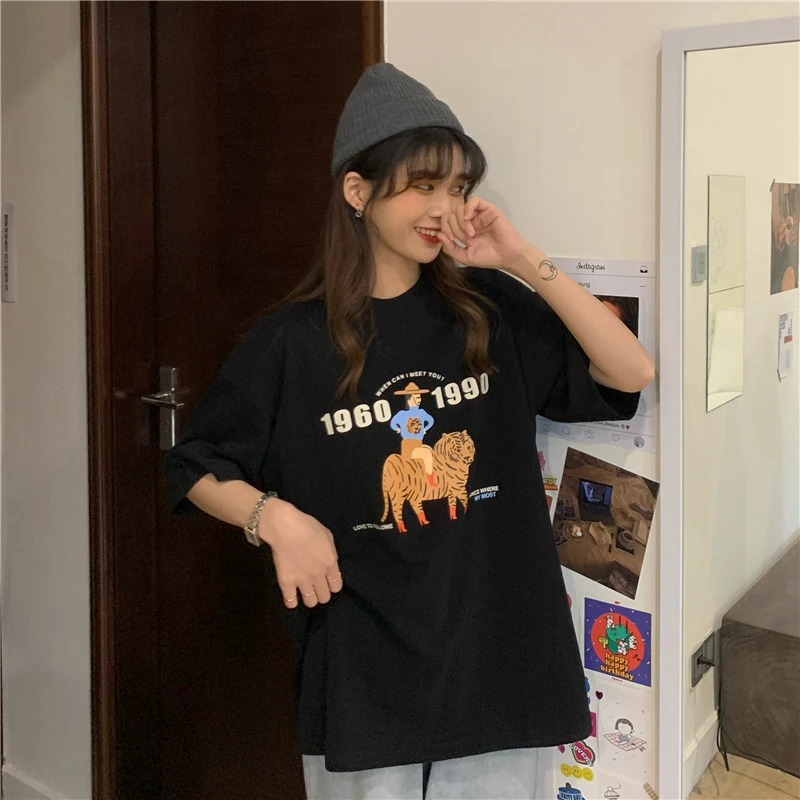 

MZ1854 Women's 2021 summer new style Korean loose round neck print tiger pure cotton short-sleeved T-shirt