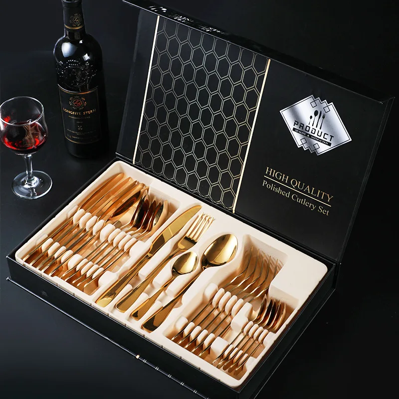 

24PCS Steel Dinner Set Stainless Steel Mirror Polishing Sets Tableware Flatware Dinnerware Stainless Travel Cutlery Bb50