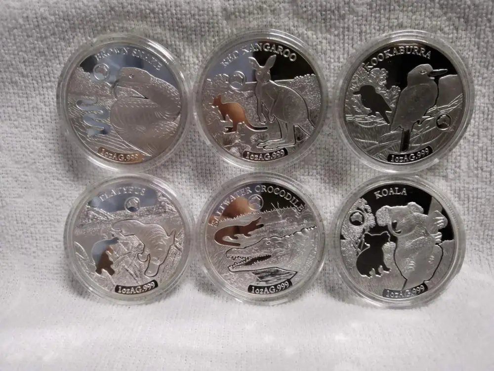 6 шт./лот 2019 австралийские монеты Елизабет II австралийская коала Змея 1 унция