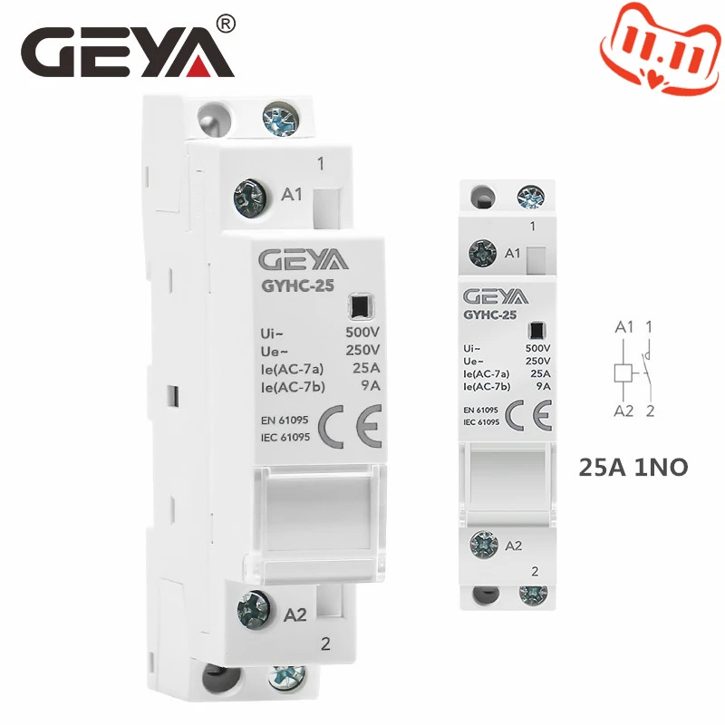 Контактор GEYA на Din-рейку, автоматический, 220 В переменного тока, 2P, 25 А, 50/60 Гц - изображение