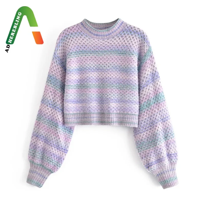 Женский Укороченный джемпер Adherebling Za повседневный пушистый в полоску свитер на