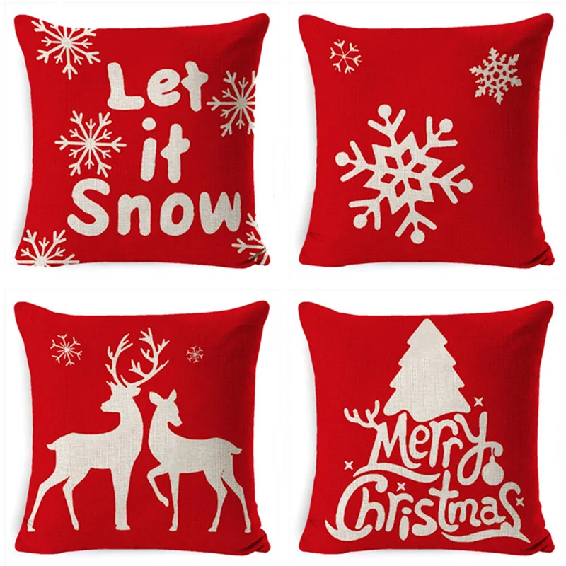 

Рождественская подушка, чехол для дивана, чехол из льняной ткани Let It Snow, зимние принадлежности, украшение, праздничная подушка, чехол