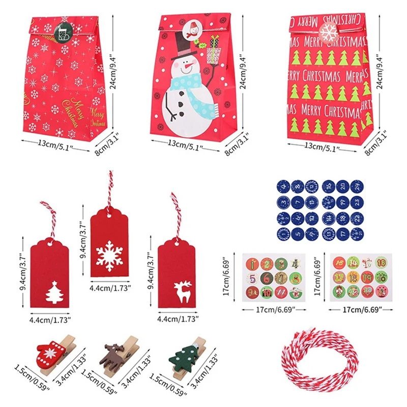 Набор из 24 подарочных пакетов Заполняемые пакеты крафт-бумаги календарь для