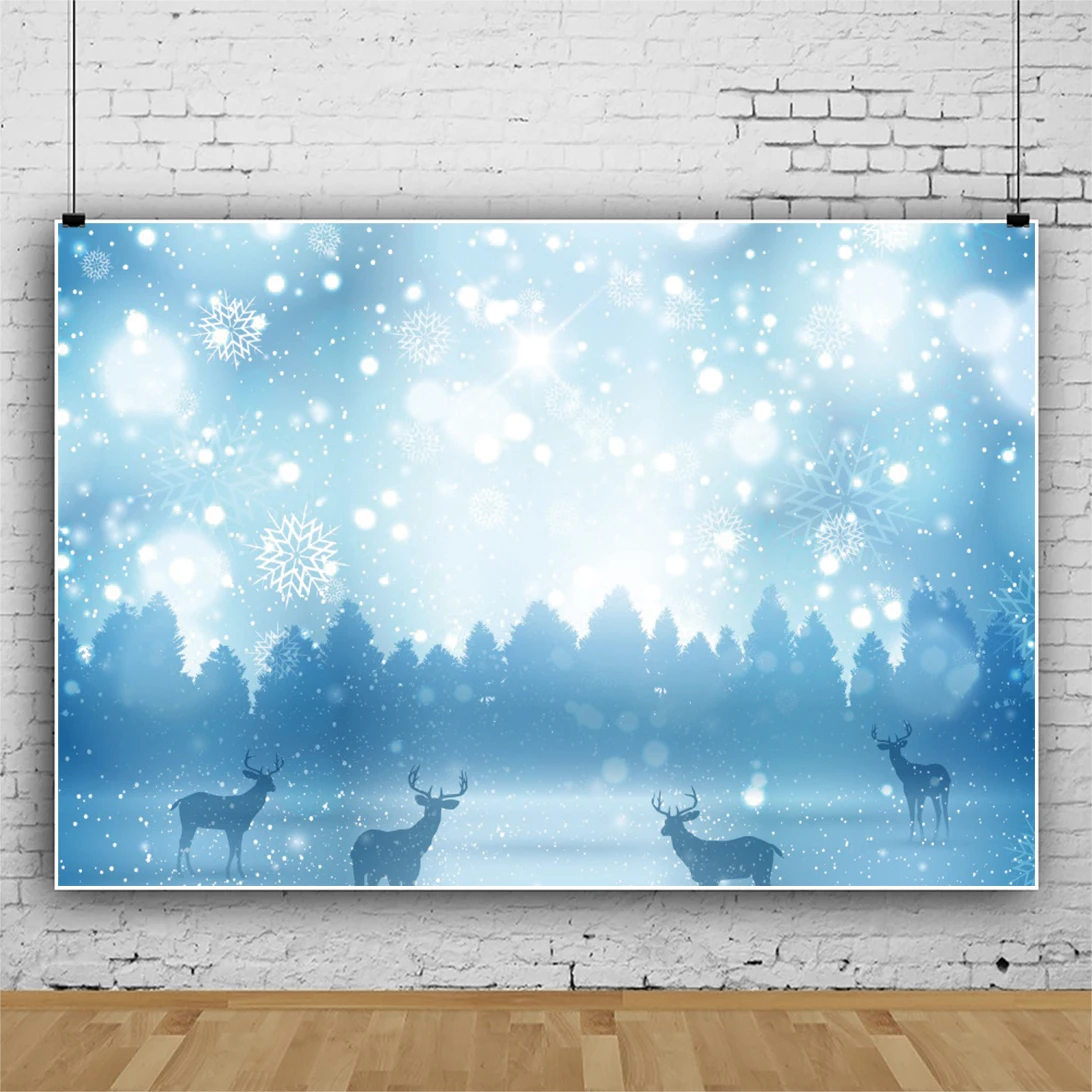 

Laeacco Winter Snow Scenic Background Pine Forest Light Bokeh Deer Banner Baby Child Photocall Christmas Photographic Backdrop