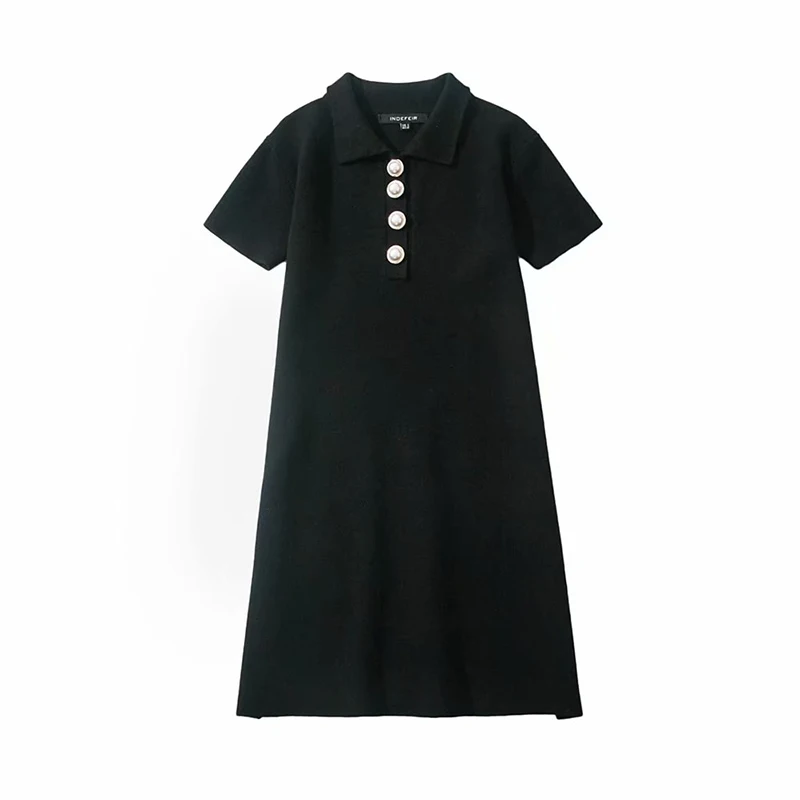 ZA 2019 Summer New Women Brief Solid knitting Dress Pearl button Turn-down Short Sleeve Loose Thin Casual Sweater dresses |