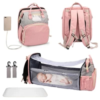 2020 fashion portable folding crib diaper bag multi function large capacity baby backpack diaper bag baby stroller organizer bag