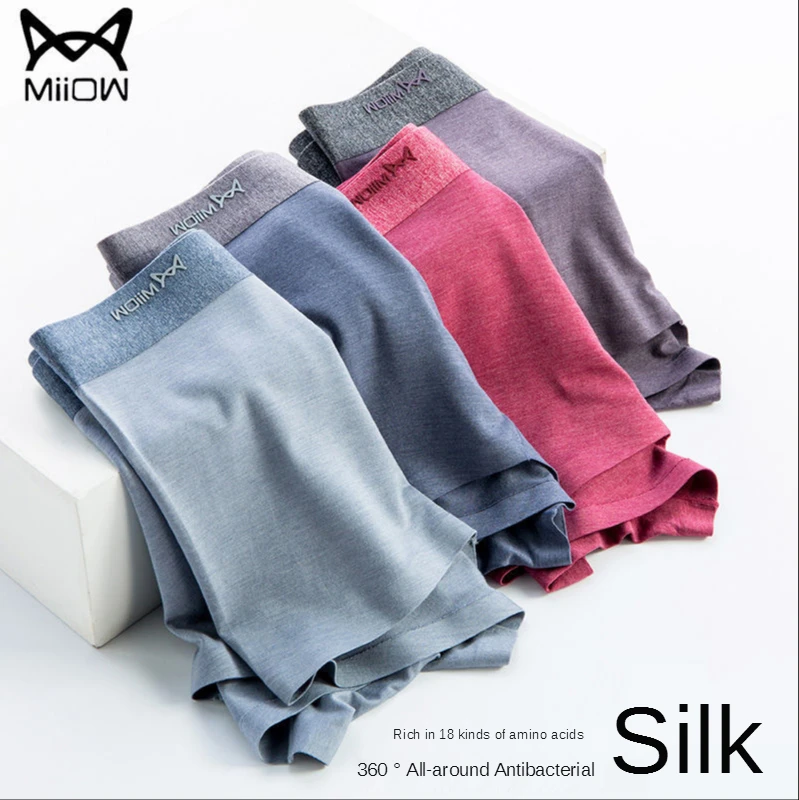 

Miiow 60s Modal Men's Underwear Mulberry Silk Antibacterial Breathable Four Legged Pants Large Flat Angle Short Low Waistband