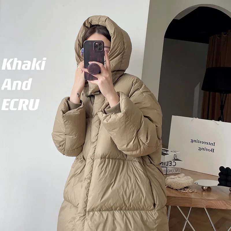 

HXJJP 95% White Duck Down Thick Coat Women's 2021 Winter Korean Loose Hooded Detachable Warm Down Jacket