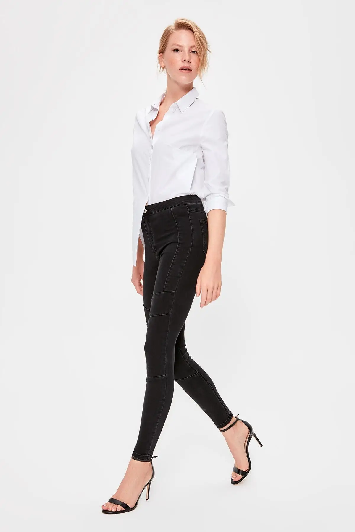 Trendyol Черные Строчки с высокой талией Jegging Джинсы TWOAW20JE0175