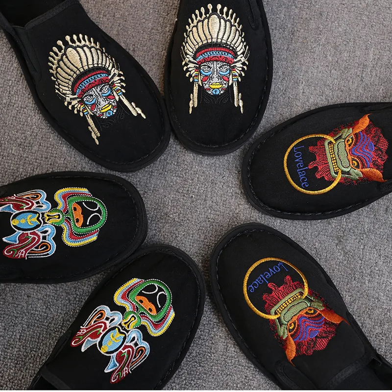 

Мужские тканевые ботинки Xishan с вышивкой, удобные и прочные Туфли с круглым носком, с плоской подошвой, в китайском стиле