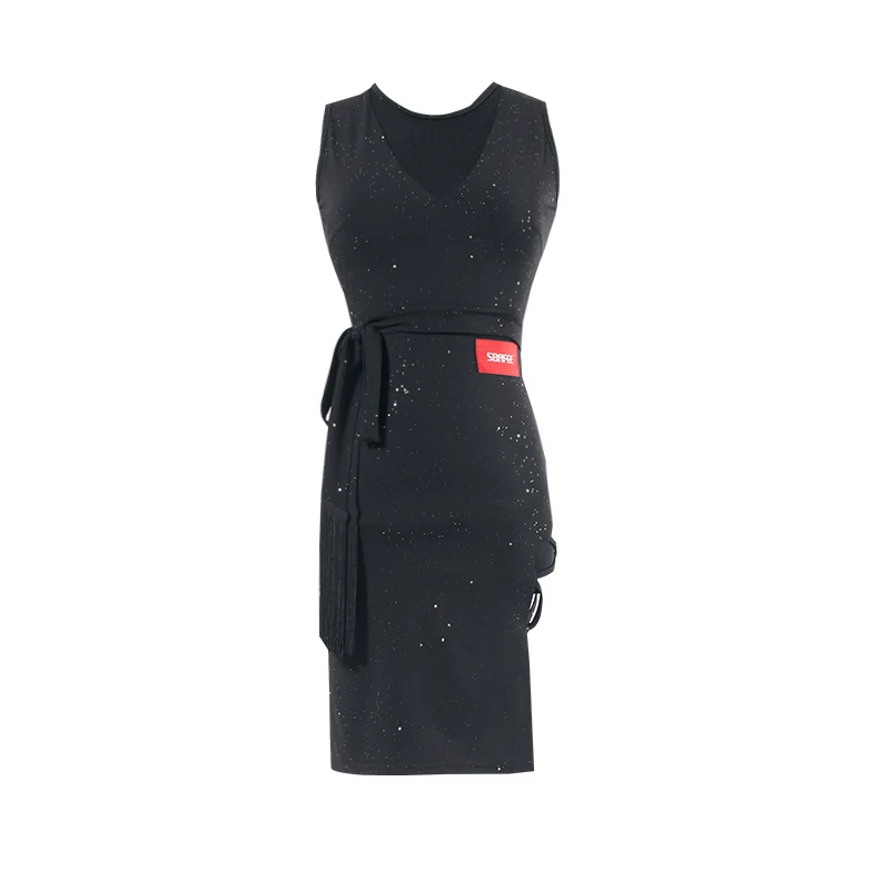

Sexy Women Starlight Black Dress See-through V-Neck Sleeveless Slit Latin Dress Female Latin Dance Competition Dresses SL5216
