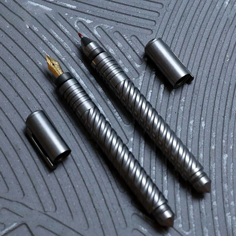 spesifikasi Titanium Alloy Fountain Pen Gel Pen 2 In 1 Dipertukarkan Multifungsi Pena Taktis Pertahanan Diri