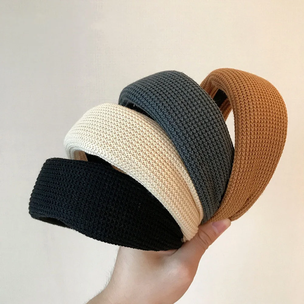 

Retro Solid Color Knitted Wide Headband Hair Band For Women Girls Simple Temperament Headdress Windproof Hair Accessories