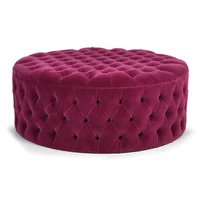 high quality velvet fabric tufted cube pouf ottoman red pu round chesterfield ottomans stool factory price