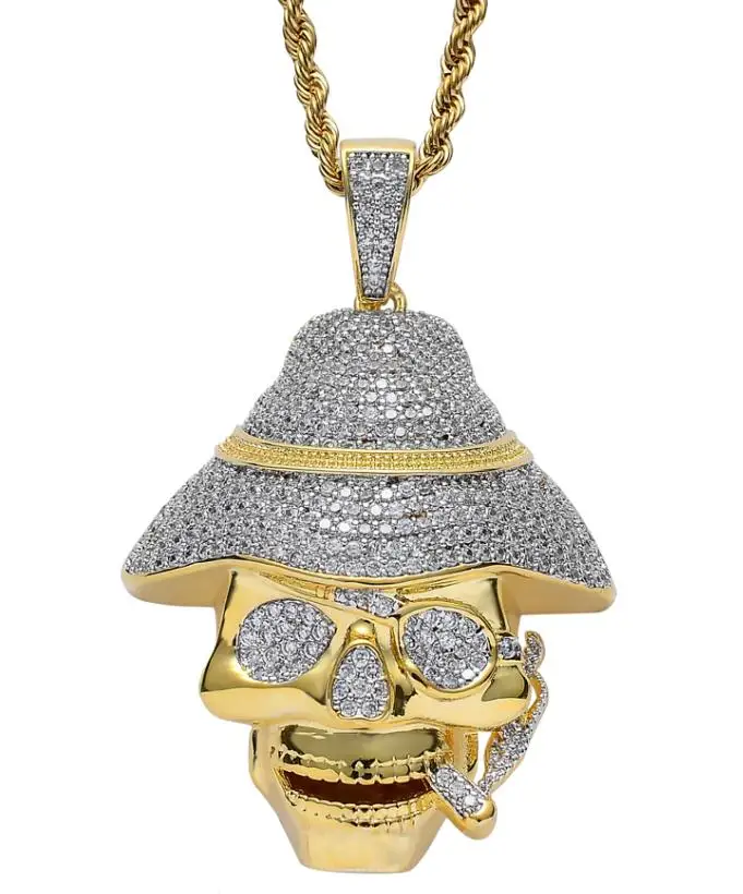 

Movie Jewelry Pirates of the Caribbean Skull Pendant with Cigar Micro Paved Cubic Zirconia Stone Pendant Necklace Hiphop Joyas