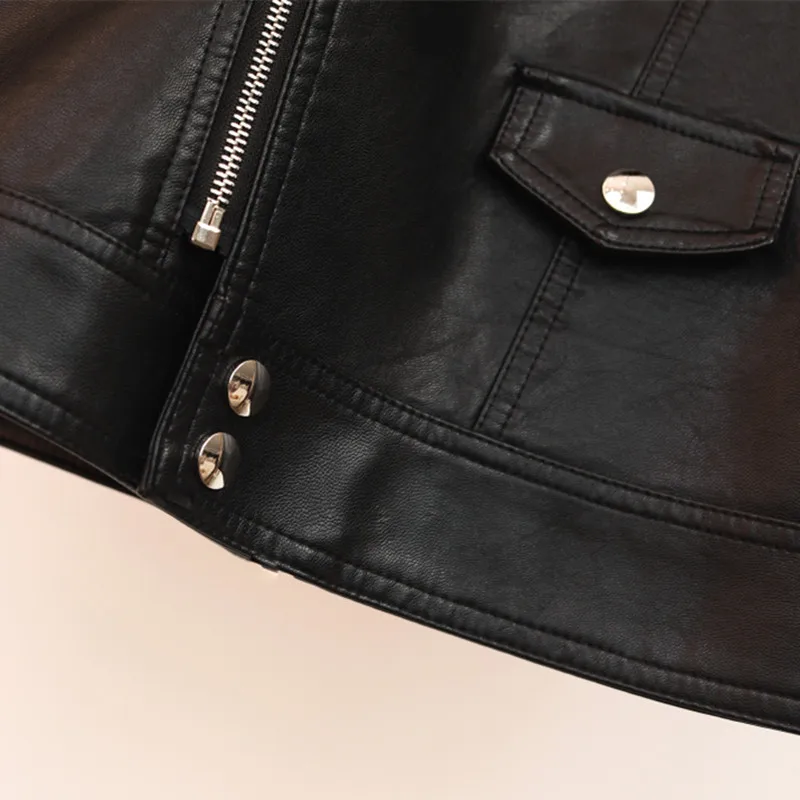 

New women's locomotive jacket wash PU leather straight faux coat