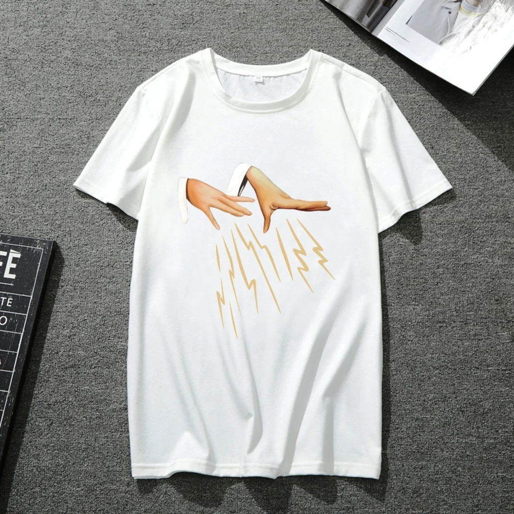 

Fashion T-shirt Men and Women Summer White Short-sleeved Breathable Top Casual All-match Trend Gesture Pattern Printed Shirt
