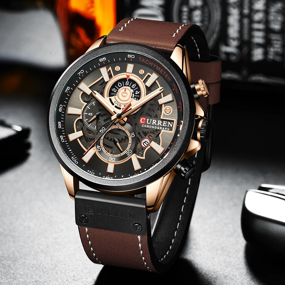 CURREN часы для мужчин Топ бренд кожаный ремешок наручные модные Хронограф