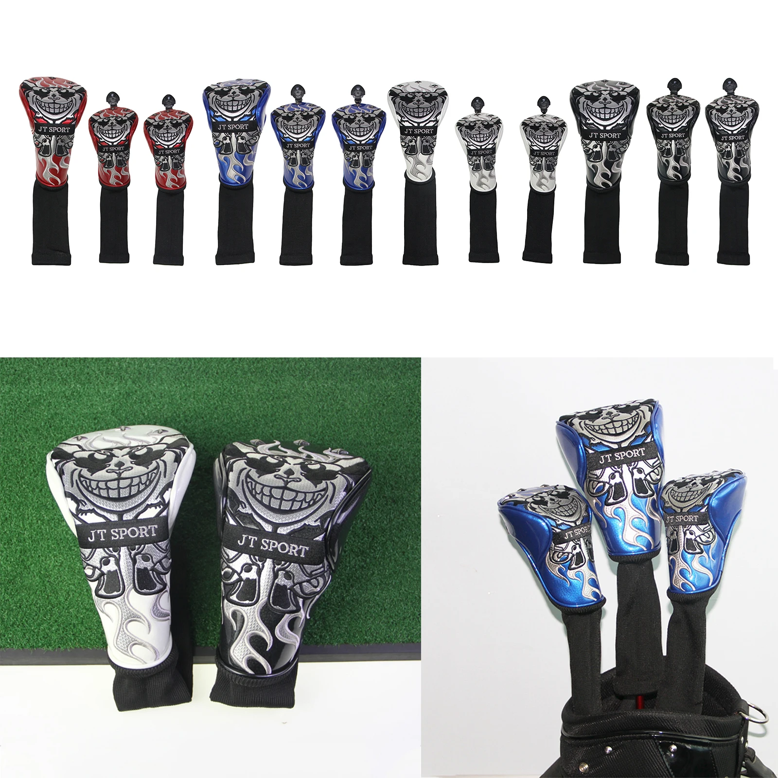 

Premium Embroidery Skull Golf Head Covers 3pcs/set Driver Fairway Wood Headcovers 1 3 5 Head Covers for Golf Club