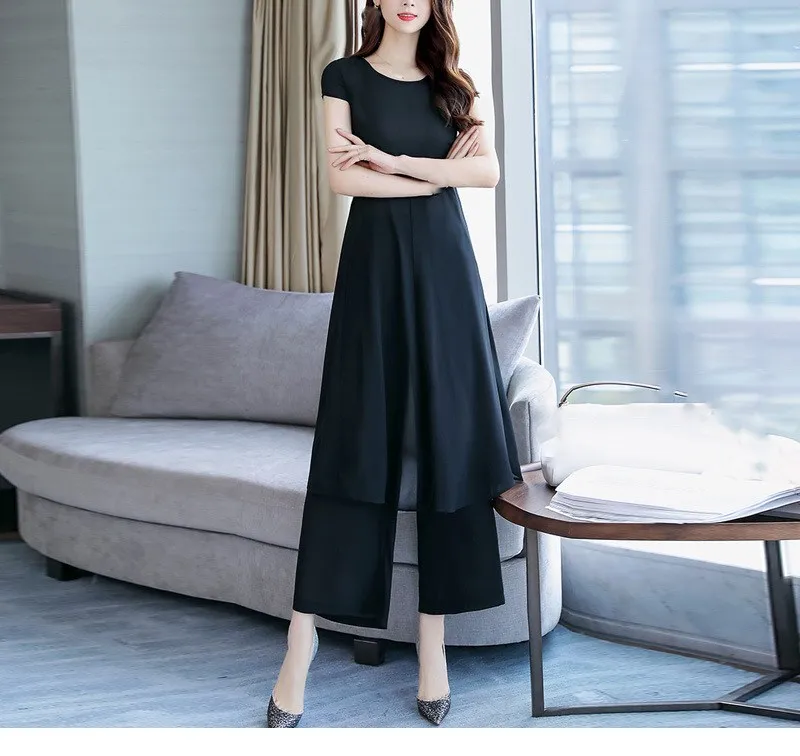 Красивый Женский Длинный топ и широкие штаны комплект одинаковой одежды тонкий