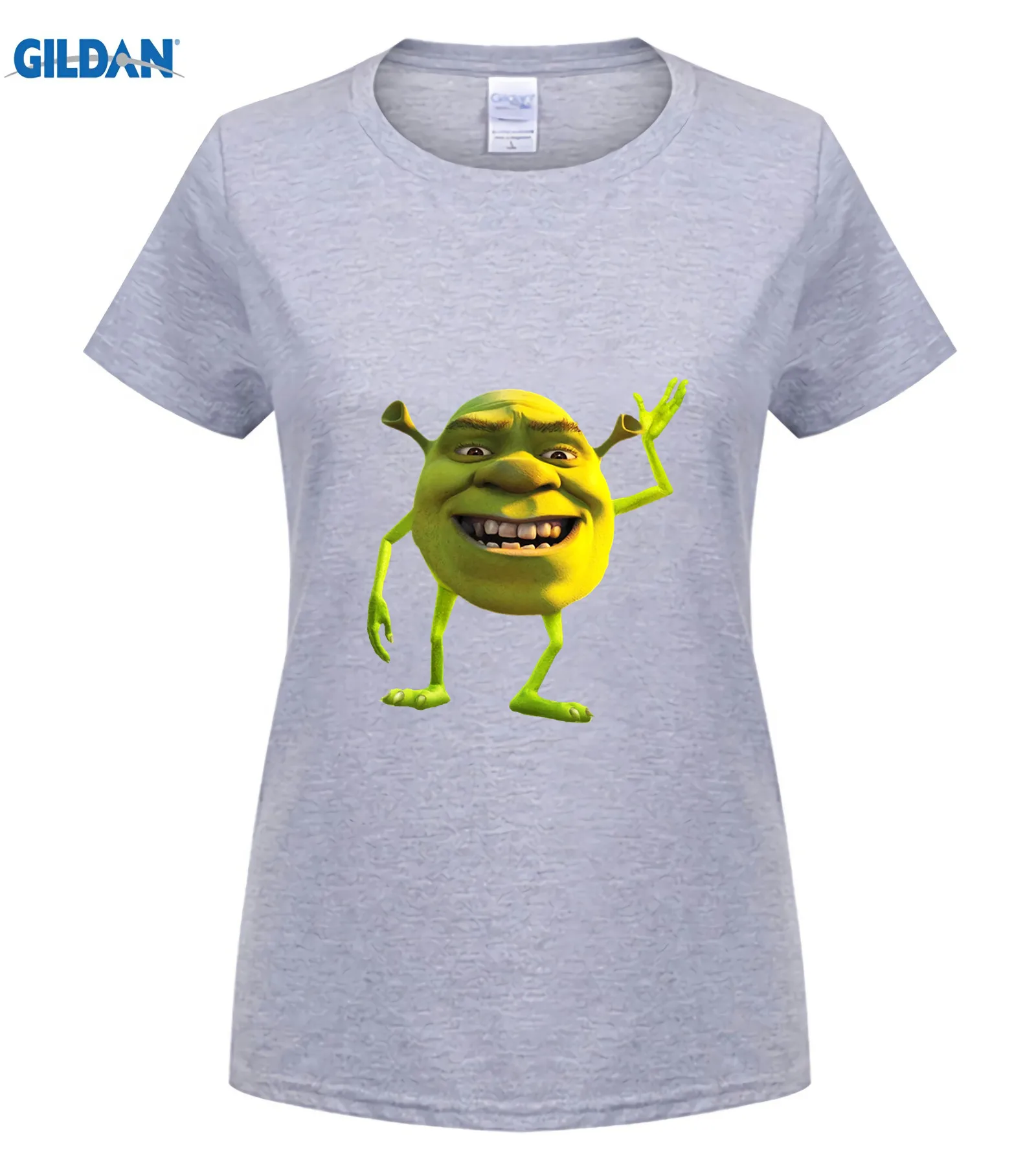 Shrek Wazowski футболка, винтажные Забавные футболки с вырезом лодочкой, хлопковые топы, футболка, повседневный топ с коротким рукавом, Забавные футболки, хлопковые топы, футболка - Цвет: women Light grey
