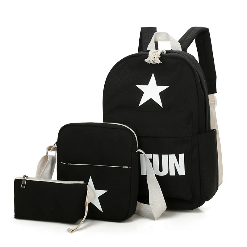 

Jiessie&Angela Canvas Backpack Women 3Pcs/Set School Backpack For Teenage Girl Shoulder Bag Female Casual Travel Backpacks Purse