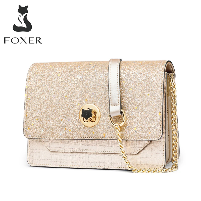 

FOXER Female Evening Bag Shining Gold Chic Women's Shoulder Messenger Bags Mini Flap Purse for Yound Ladies Mini Cross-body Bags