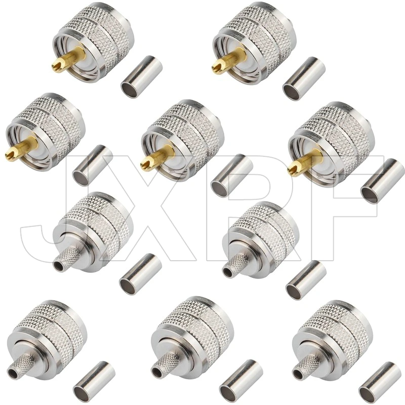 JX connector 10pcs PL259 UHF Male Plug Crimp Coax Connector Adapter RF Connector for RG58 RG142 LMR195 RG400 cable fast ship
