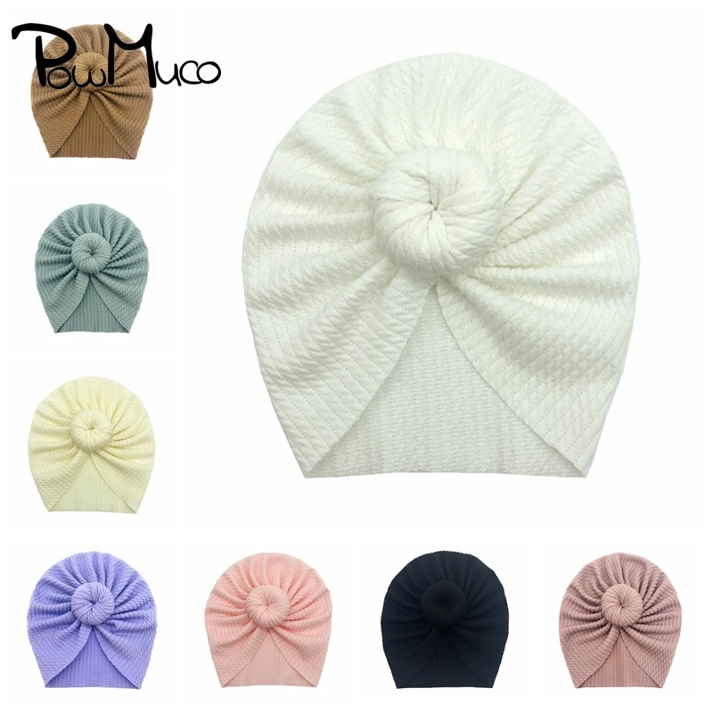 

Powmuco 18*21 CM Soft Comfortable Baby Turban Hat Solid Color Handmade Donut Newborn Beanie Caps Hair Accessories Holiday Gifts