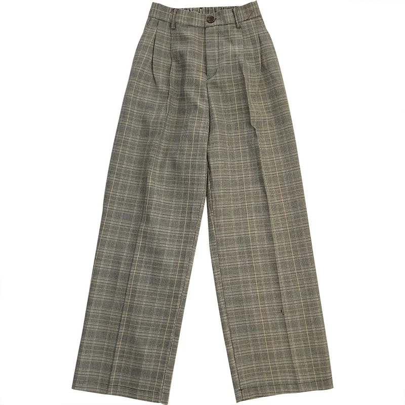 

2021 Spring Women Pants Plaid High Waist Dropping Feeling High Waist Wide Leg Long Suit Pants joggers women