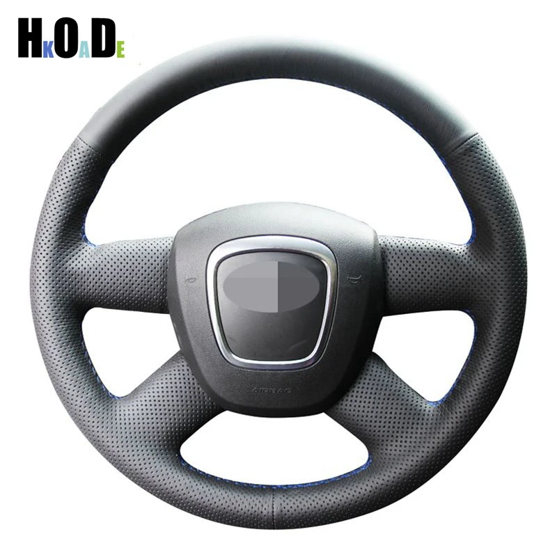 DIY черный ручной работы из искусственной кожи чехол рулевого колеса автомобиля