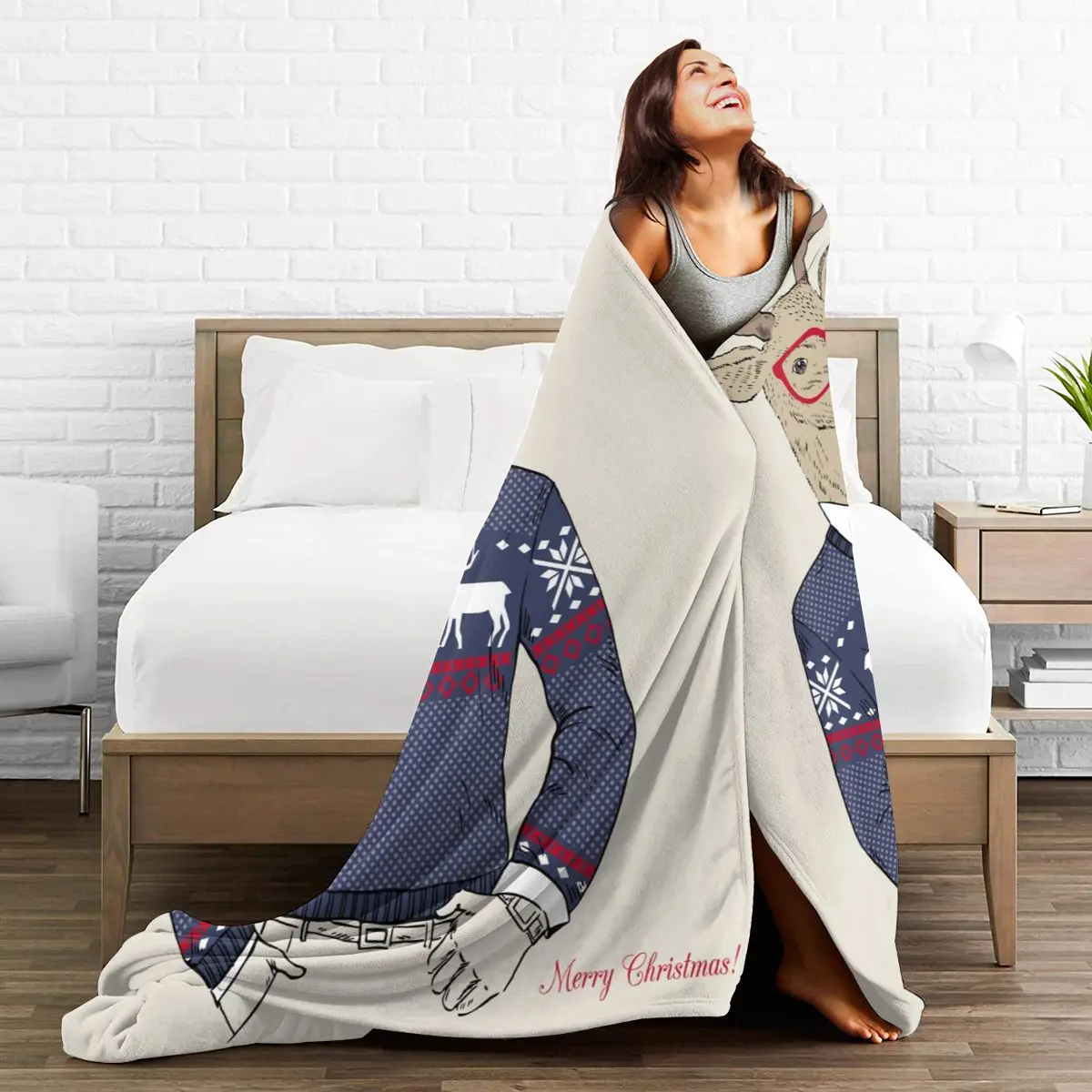 

Soft Warm Flannel Blanket Hipster Deer In Jacquard Sweater Travel Portable Winter Throw Thin Bed Sofa Blanket