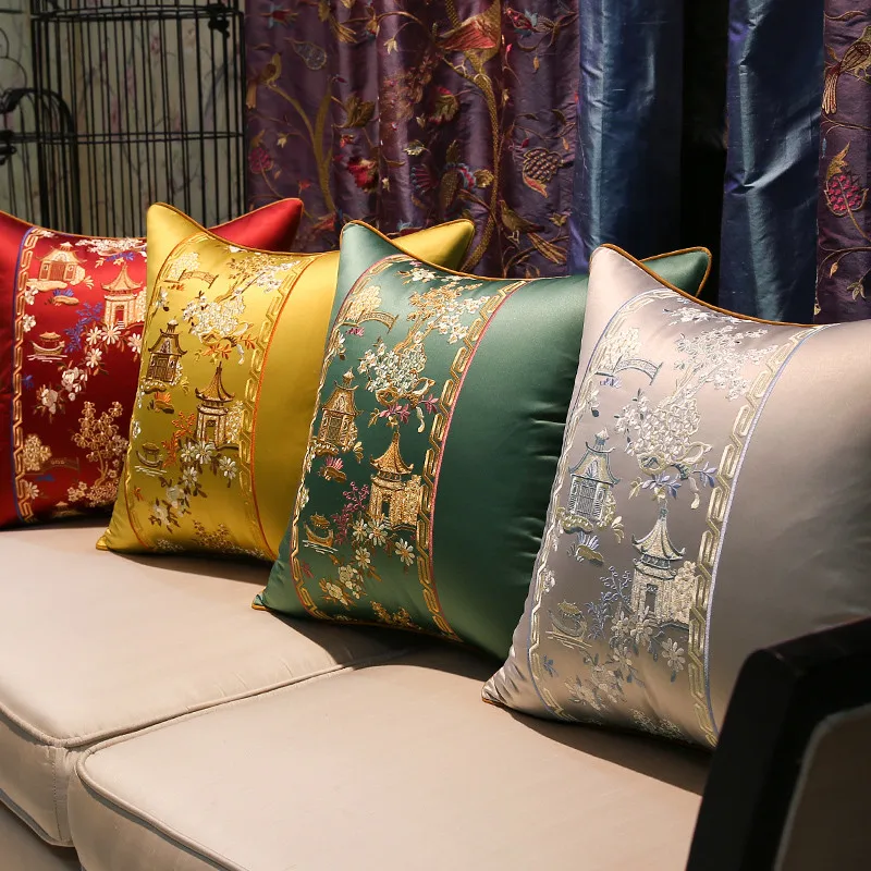 Наволочка для подушки с китайской вышивкой декоративные дивана в технике