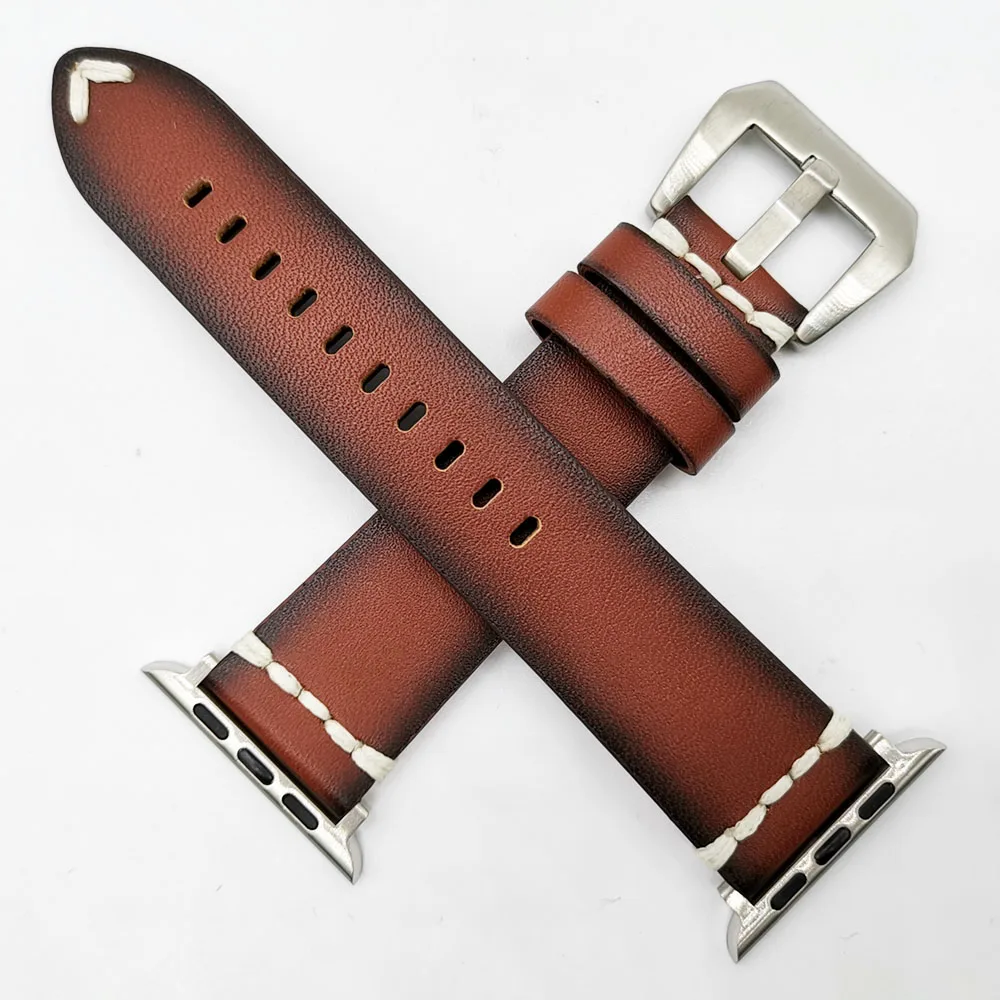 

strap for apple watch band Genuine leather loop 42mm 38mm watchband for iwatch 44mm 40mm series 6 5 4 3 2 1 bracelet belt Brown