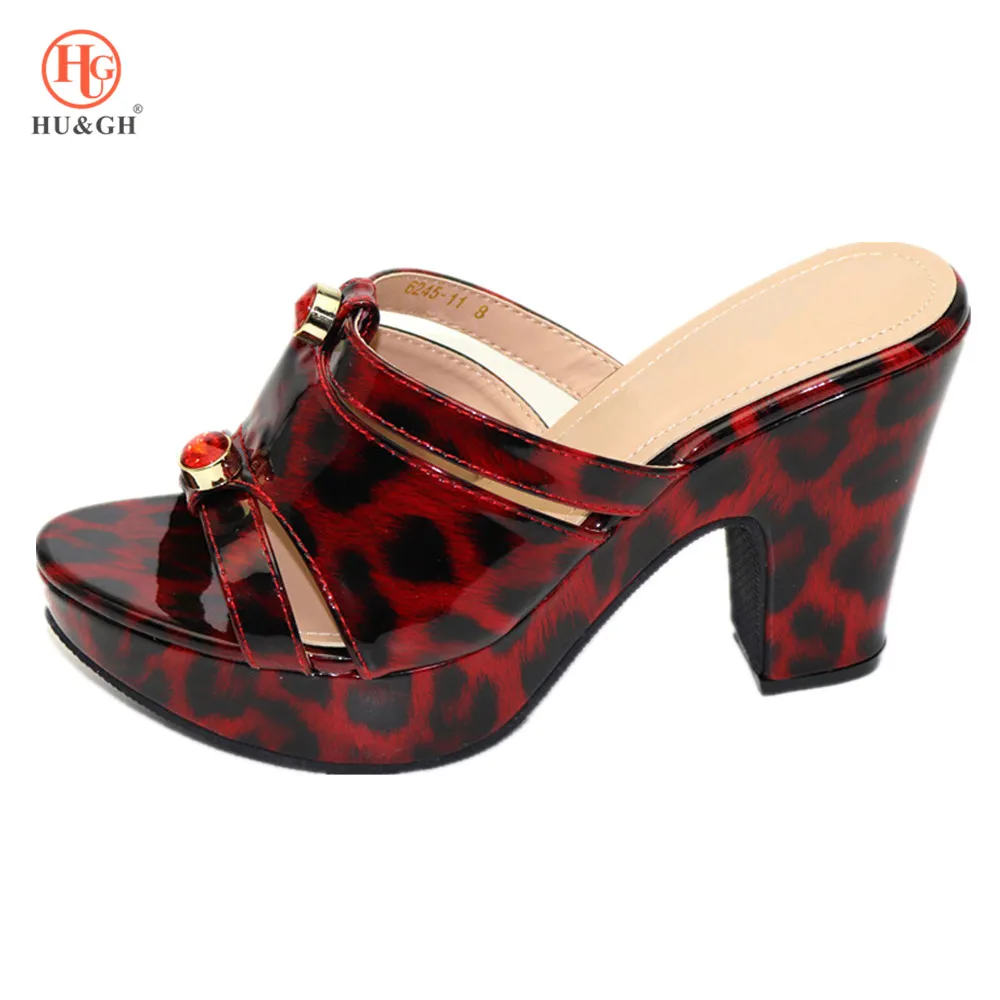 Black Color Women Shoes African Sandals Nigerian Wedding and Bag Sets with Leopard Pattern Italian Heels Slipper |