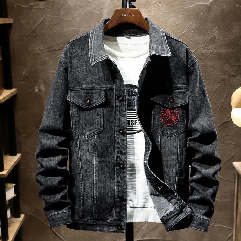 Куртка мужская джинсовая с вышивкой китайского тигра свободная верхняя одежда