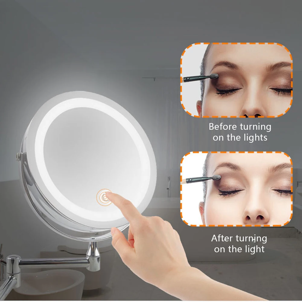LED Double Sided Makeup Vanity Mirror Wall Mount 10x Magnification Swivel Extension FP8 | Обустройство дома