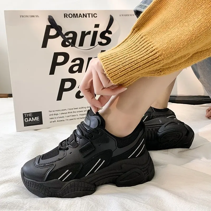 

2021 Women Pure Color High Quality PU White Casual Shoes Trainers Lovely Girl Breathable Sneakers Women Dad Shoes