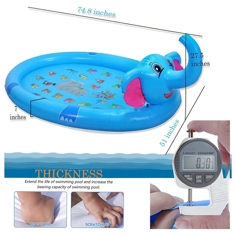 

Sprinkler & Splash Play Mat for Kids 3 in 1 Splash Pad Inflatable Sprinkler Pool Gifts for 3-12 Year Old