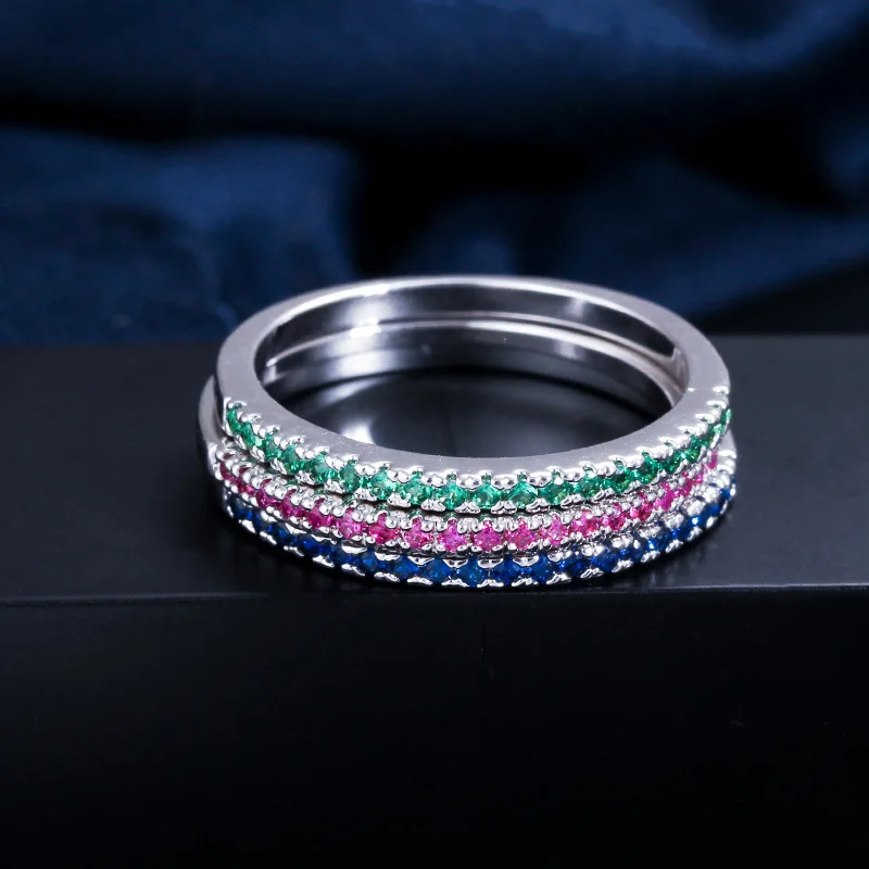 

3Pcs Ring set Full Paved Colorful AAA Cubic Zircon Charm Finger Rings For Women Gift Classic Luxury Fashion Wedding PartyJewelry