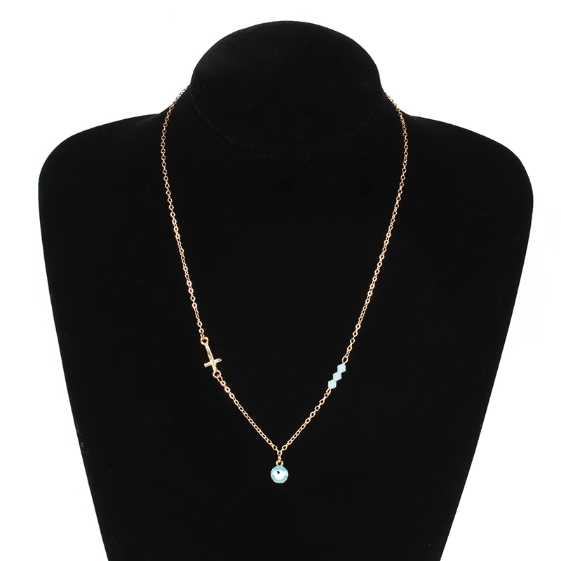 Богемное женское ожерелье Малый крест синий глаз жемчужный жемчуг винтажное