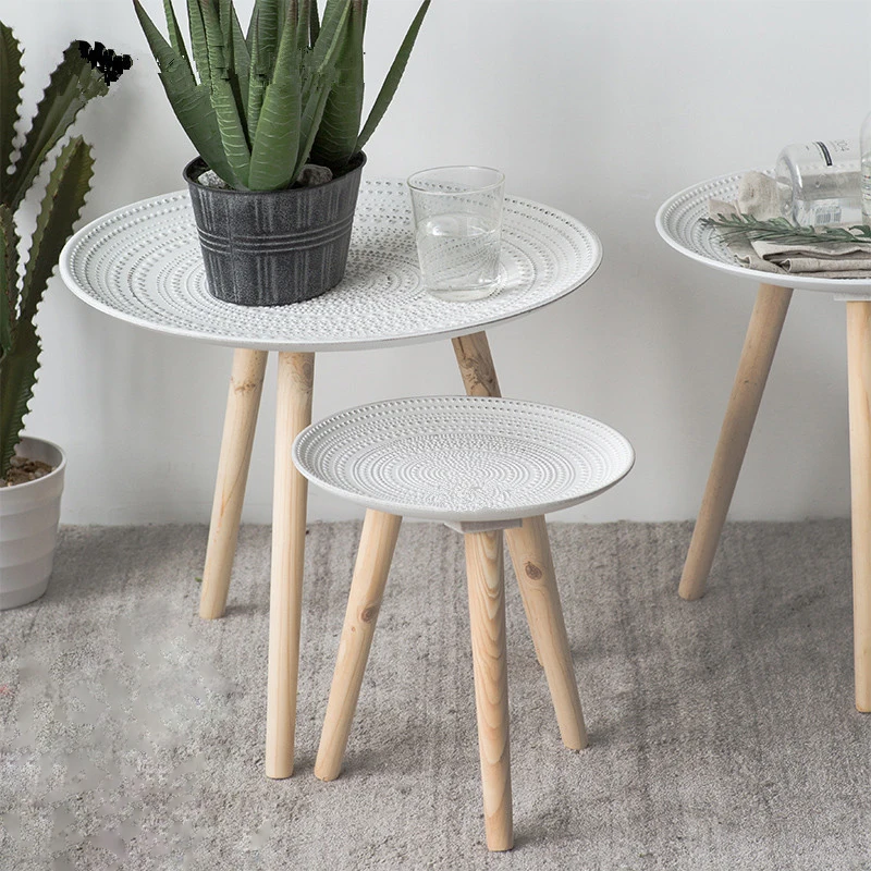 

Creative Round Nordic Wood Coffee Table Bed Sofa Side Table Tea Fruit Snack Service Plate Tray Small Desk Living Room Furniture