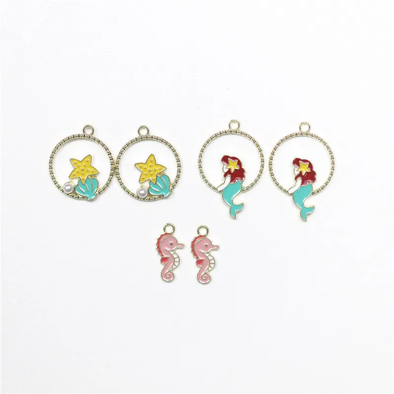 

10pcs/pack Colorful Starfish Mermaid Enamel Charms Alloy Pendant For Women Girls DIY Necklace Earrings Jewelry Accessories