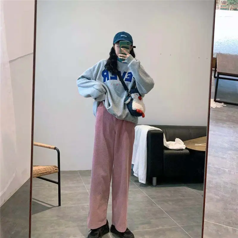 Alien Kitty прямые однотонные вельветовые для отдыха и офиса женские 2020 стильные