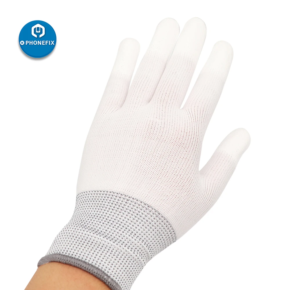 Перчатки с покрытием пальцами из полиуретана антистатические вязаные