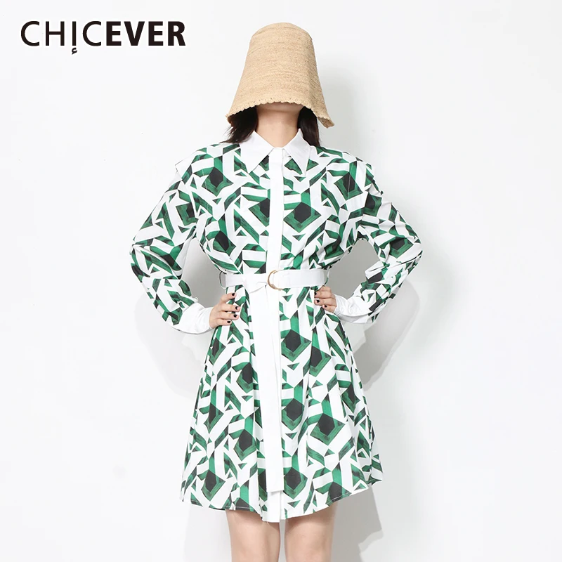 

Женское винтажное платье CHICEVER, зеленое платье с отложным воротником, длинным рукавом и высокой талией на осень, модная новинка 2021
