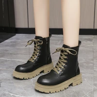 2021 motorcycle womens boots winter moccasin black botas wedge womens lace up womens tifle sole botas mujer