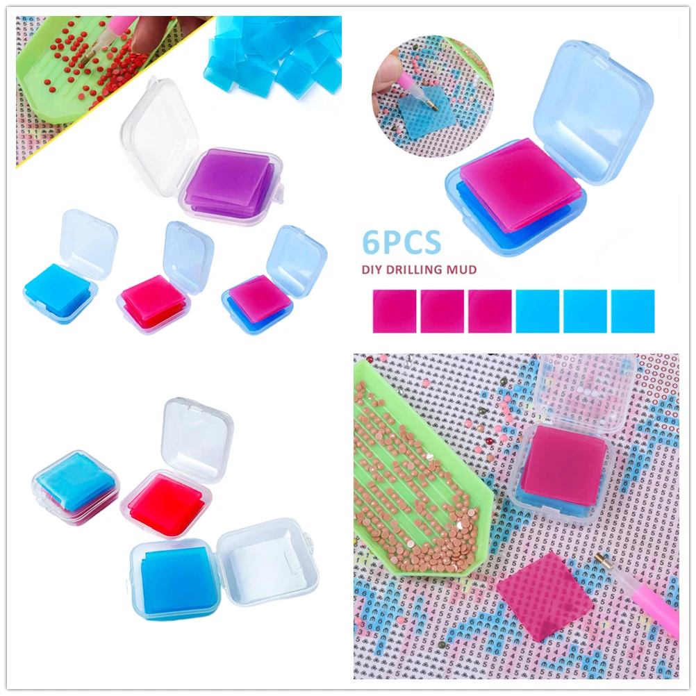 

6Pcs 5D Diamond Painting Clay Drilling Mud DIY Dotting Painting Glue Art Tools DIY Crafts Drilling Mud With Storage Box